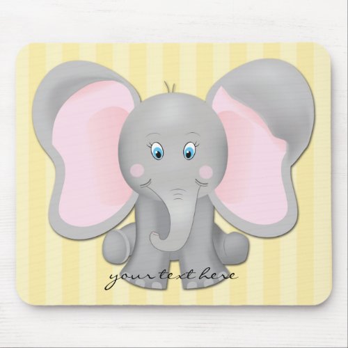 Cute Baby Elephant Office or Home Yellow Mouse Pad