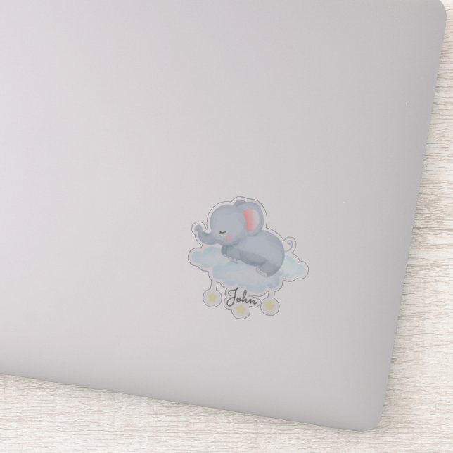 Cute Baby Elephant On Cloud Sticker (Detail)