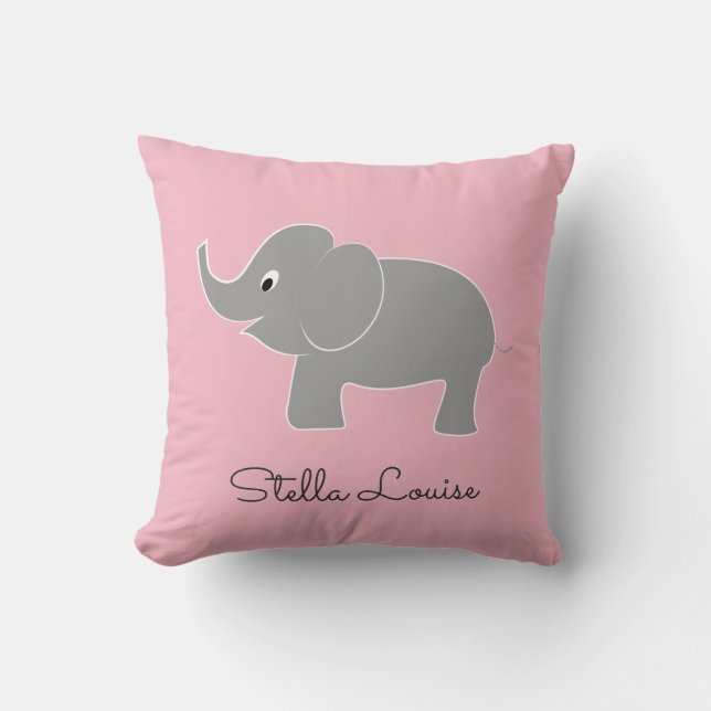 Cute Baby Elephant on Pink Nursery Throw Pillow (Front)