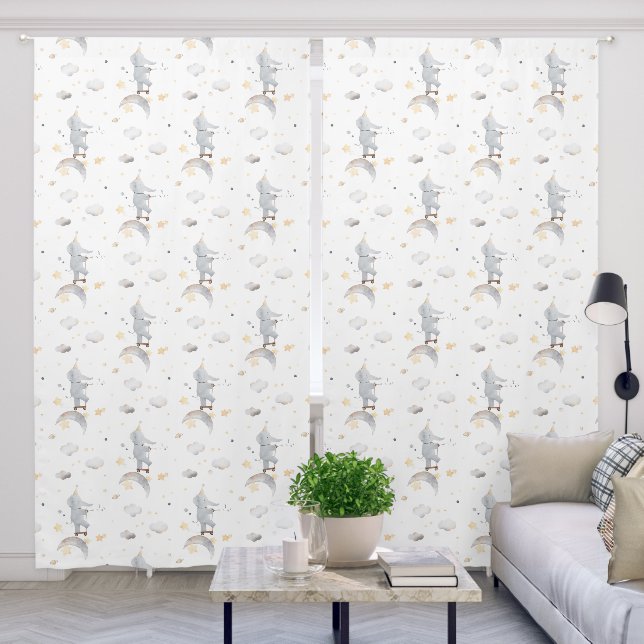 Cute Baby Elephant on Scooter in Space Nursery Blackout Curtains (Living Room)