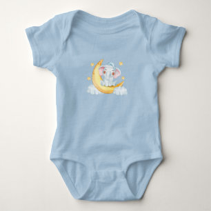 Cute Baby Elephant On The Crescent Moon Watercolor Bodysuit