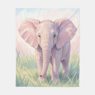 Cute Baby Elephant Pastel Meadow Fleece Blanket