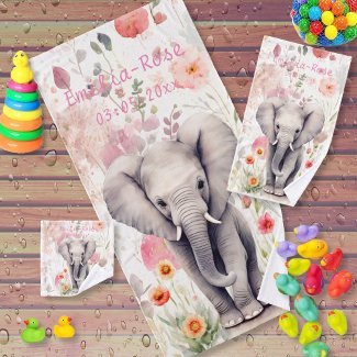 Cute Baby Elephant Pastel Watercolor Spring Flower