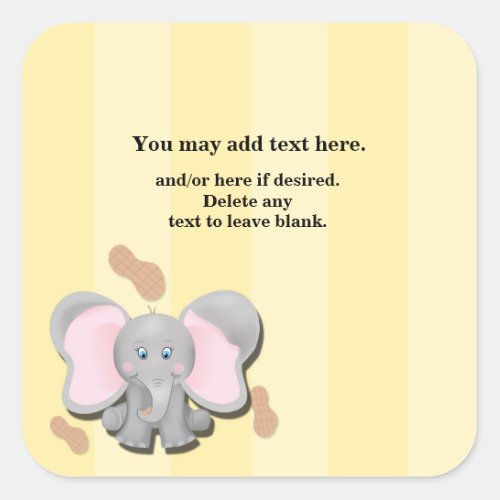 Cute Baby Elephant Peanuts Birthday Party Sticker