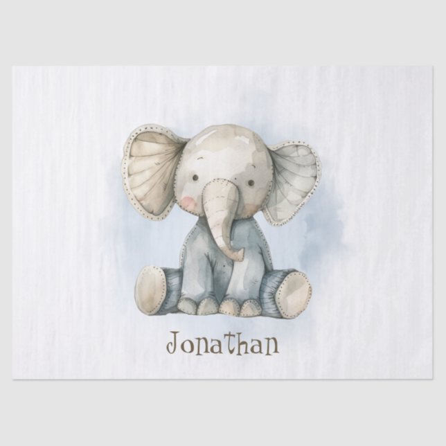 Cute Baby Elephant Personalize Your Childs Name Tissue Paper (Front)