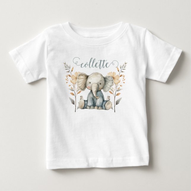 Cute Baby Elephant Personalized Baby T-Shirt (Front)