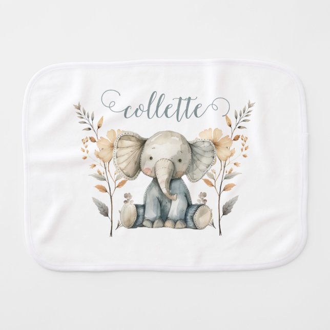 Cute Baby Elephant Personalized Boy Baby Burp Cloth (Front Horizontal)