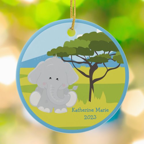 Cute Baby Elephant Personalized Kids Christmas Ceramic Ornament