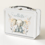 Cute Baby Elephant Personalized Metal Lunch Box<br><div class="desc">A cute watercolor in soft pastels for a young girl,  personalized with your baby's name.</div>