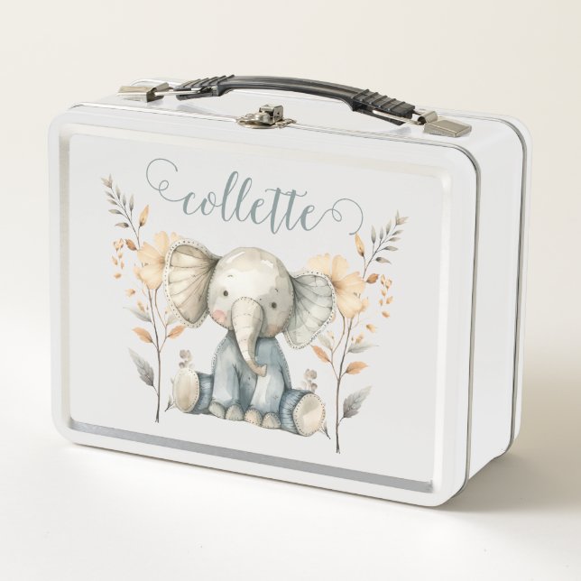 Cute Baby Elephant Personalized Metal Lunch Box (Front)