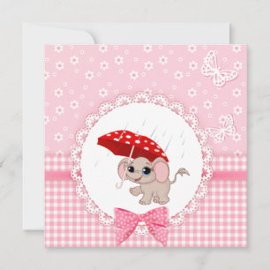 Cute Baby Elephant Pink Baby Sprinkle Shower Invitation