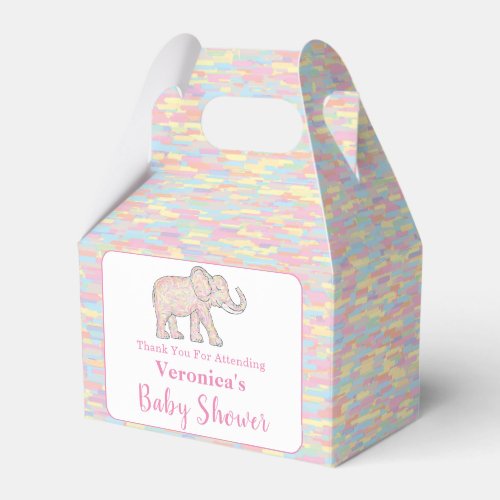 Cute Baby Elephant Pink Brushstrokes Customizable Favor Boxes