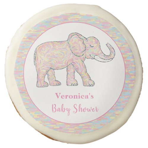 Cute Baby Elephant Pink Brushstrokes Customizable Sugar Cookie