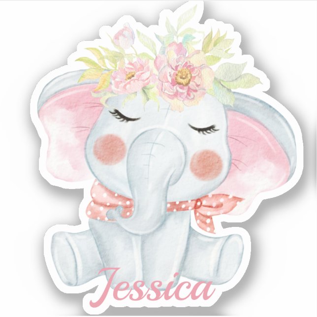 Cute Baby Elephant Pink die cut Sticker (Front)