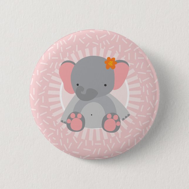 Cute Baby Elephant Pink Gray Button (Front)