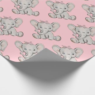 Cute Baby Elephant Pink Little Girl's Birthday Wrapping Paper