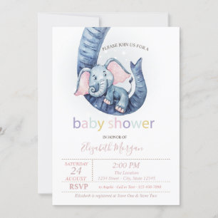 Cute Baby Elephant Polka Dots Baby Shower Invitation
