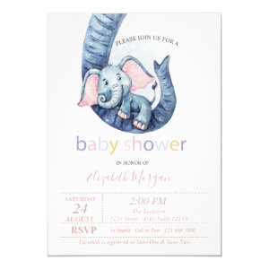 Cute Baby Elephant Polka Dots Baby Shower Invitation