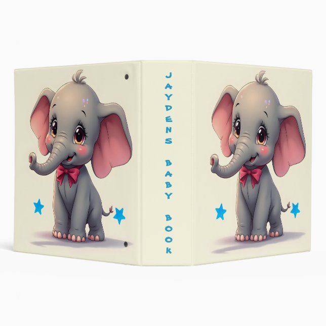 Cute Baby Elephant Red Bow Baby Book 3 Ring Binder (Background)