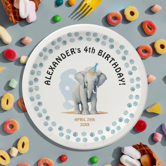 Cute Baby Elephant Safari Party Animals Watercolor Paper Plates (Creator Uploaded)