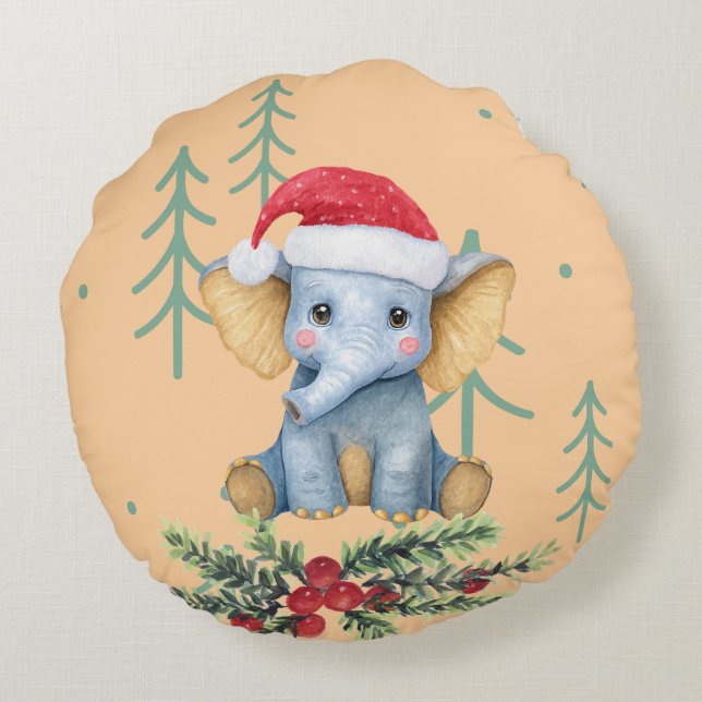 Cute Baby Elephant Safari Theme Round Pillow (Back)