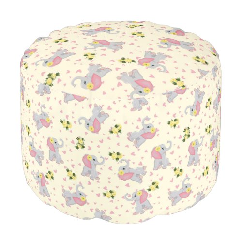 Cute Baby Elephant Safari Watercolor floral Pouf