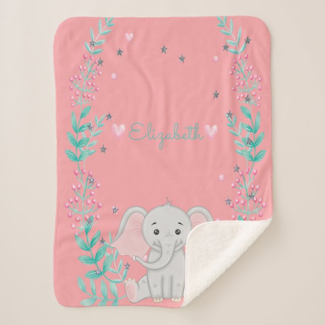 Cute Baby Elephant Sherpa Blanket (Front)