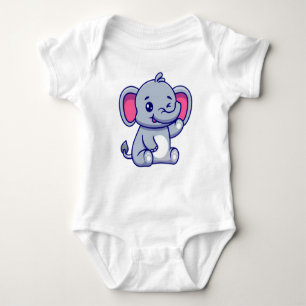 Cute Baby Elephant Sitting Cartoon-23800 Baby Bodysuit