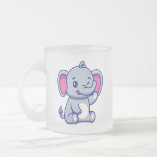 Cute Baby Elephant Sitting Cartoon-23800 Frosted Glass Coffee Mug