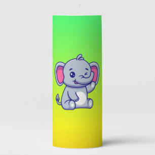 Cute Baby Elephant Sitting Cartoon-23800 Pillar Candle