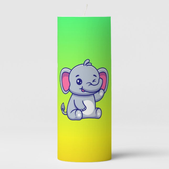 Cute Baby Elephant Sitting Cartoon-23800 Pillar Candle (Front)
