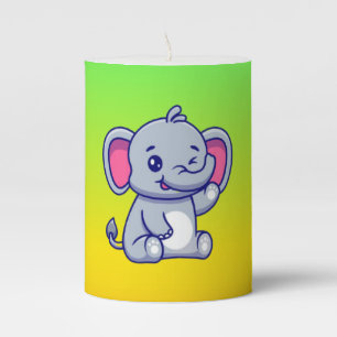 Cute Baby Elephant Sitting Cartoon-23800 Pillar Candle