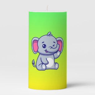 Cute Baby Elephant Sitting Cartoon-23800 Pillar Candle