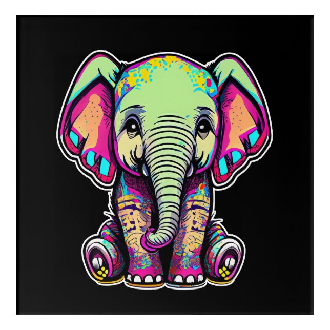 Cute Baby Elephant sitting digital illustration Acrylic Print (Front)