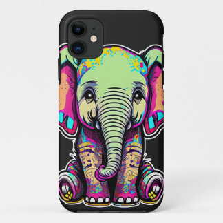 Cute Baby Elephant sitting digital illustration iPhone 11 Case