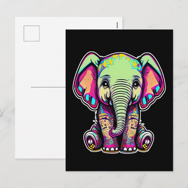 Cute Baby Elephant sitting digital illustration Holiday Postcard (Front/Back)