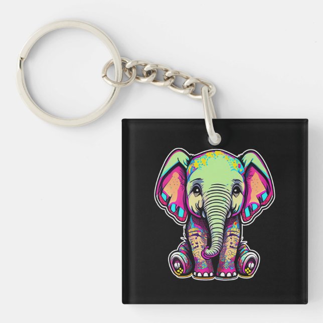 Cute Baby Elephant sitting digital illustration Keychain (Front)