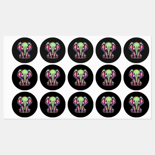 Cute Baby Elephant sitting digital illustration Labels (Sheet)