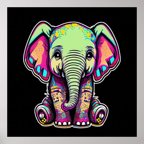 Cute Baby Elephant sitting digital illustration Poster