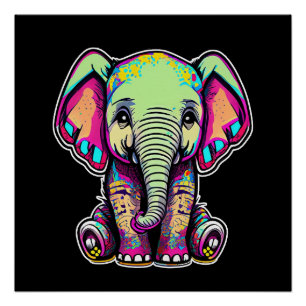 Cute Baby Elephant sitting digital illustration Poster