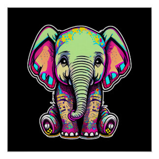 Cute Baby Elephant sitting digital illustration Poster