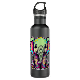 Cute Baby Elephant sitting digital illustration Stainless Steel Water Bottle