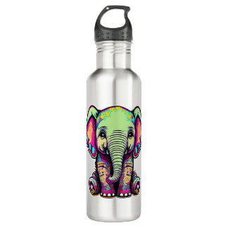 Cute Baby Elephant sitting digital illustration Stainless Steel Water Bottle