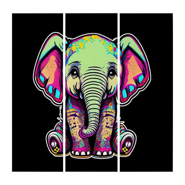 Cute Baby Elephant sitting digital illustration Triptych (Front)