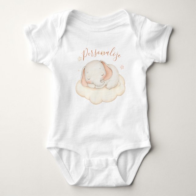 Cute Baby Elephant Sleeping on Cloud Personalized Baby Bodysuit (Front)
