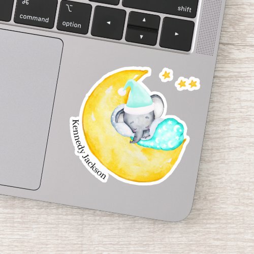 Cute Baby Elephant Sleeping on the Moon Vinyl Sticker