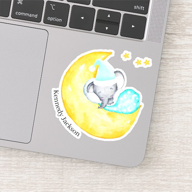 Cute Baby Elephant Sleeping on the Moon Vinyl Sticker (Detail)
