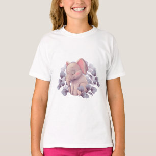 Cute Baby Elephant Sleeping with Leaves Illustrati T-Shirt
