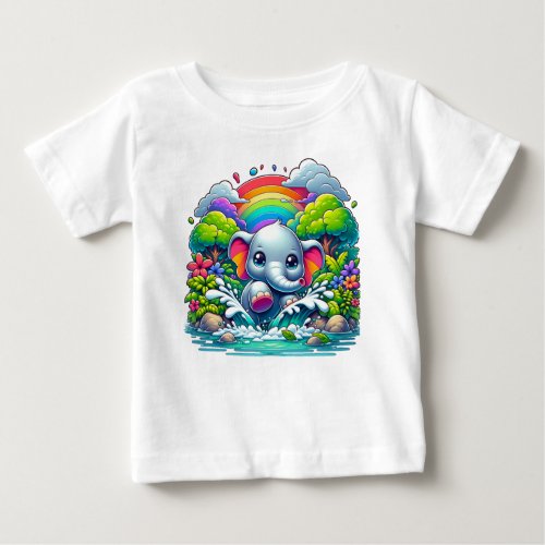Cute Baby Elephant Splashing in a River Baby T_Shirt