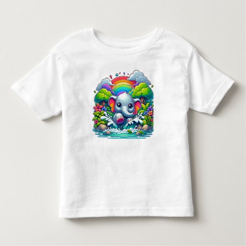 Cute Baby Elephant Splashing in a River Toddler T_shirt